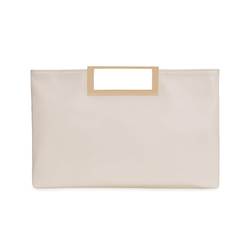 CHARMING TAILOR Fashion PU Leather Handbag Stylish Women Convertible Clutch Purse (Cream) - Image 1